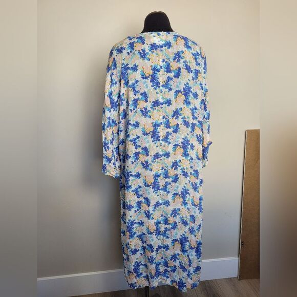 Sadie & Sage Kimono Blue Floral Swiss Dot Open Front Side Slit Fairy Boho Medium - Picture 4 of 9